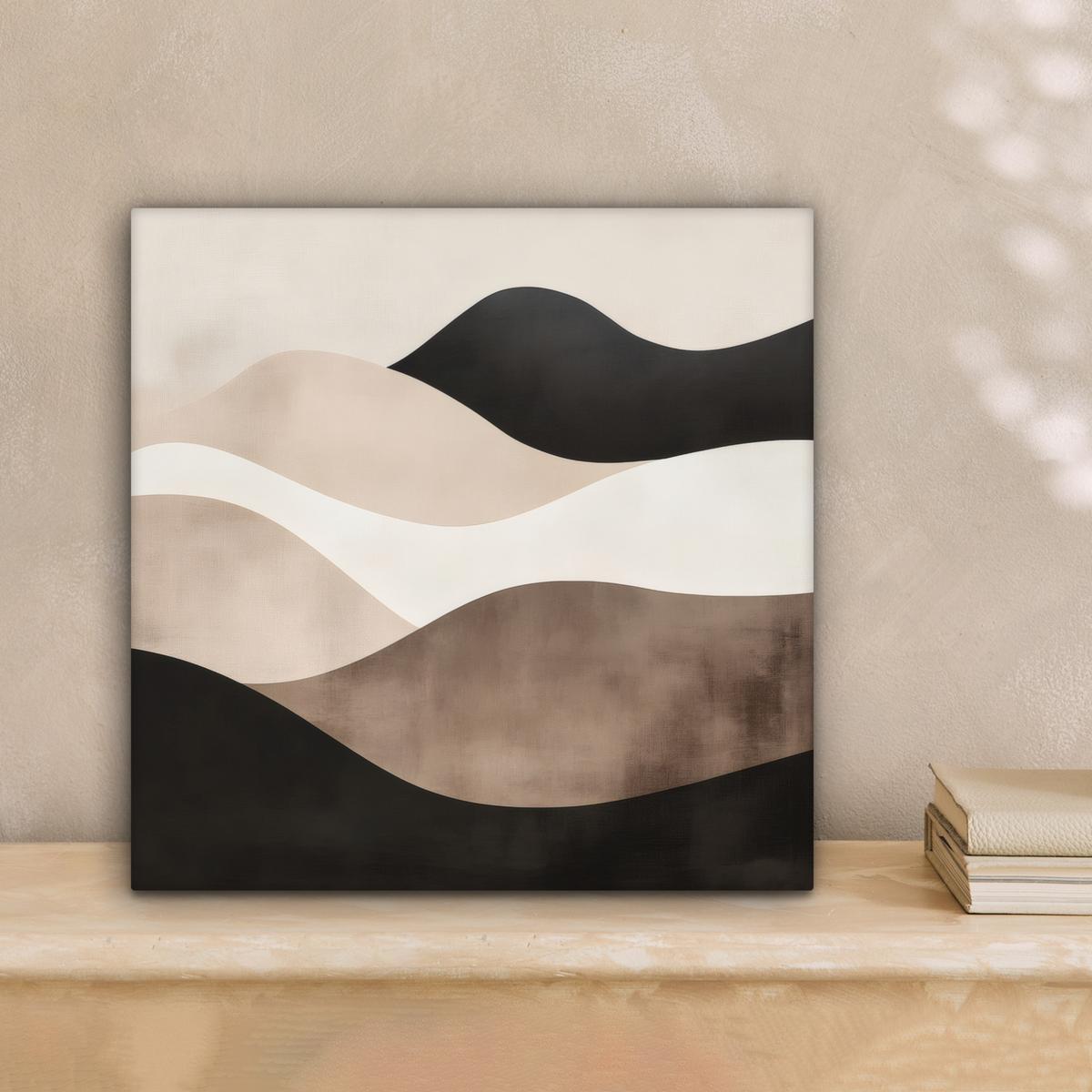 LEINWANDBILD Abstrakt - Landschaft - Wellen - Cremefarben Deko Wohnzimmer 20x20 cm - Cappuccino, Textil (20/20cm) - MuchoWow