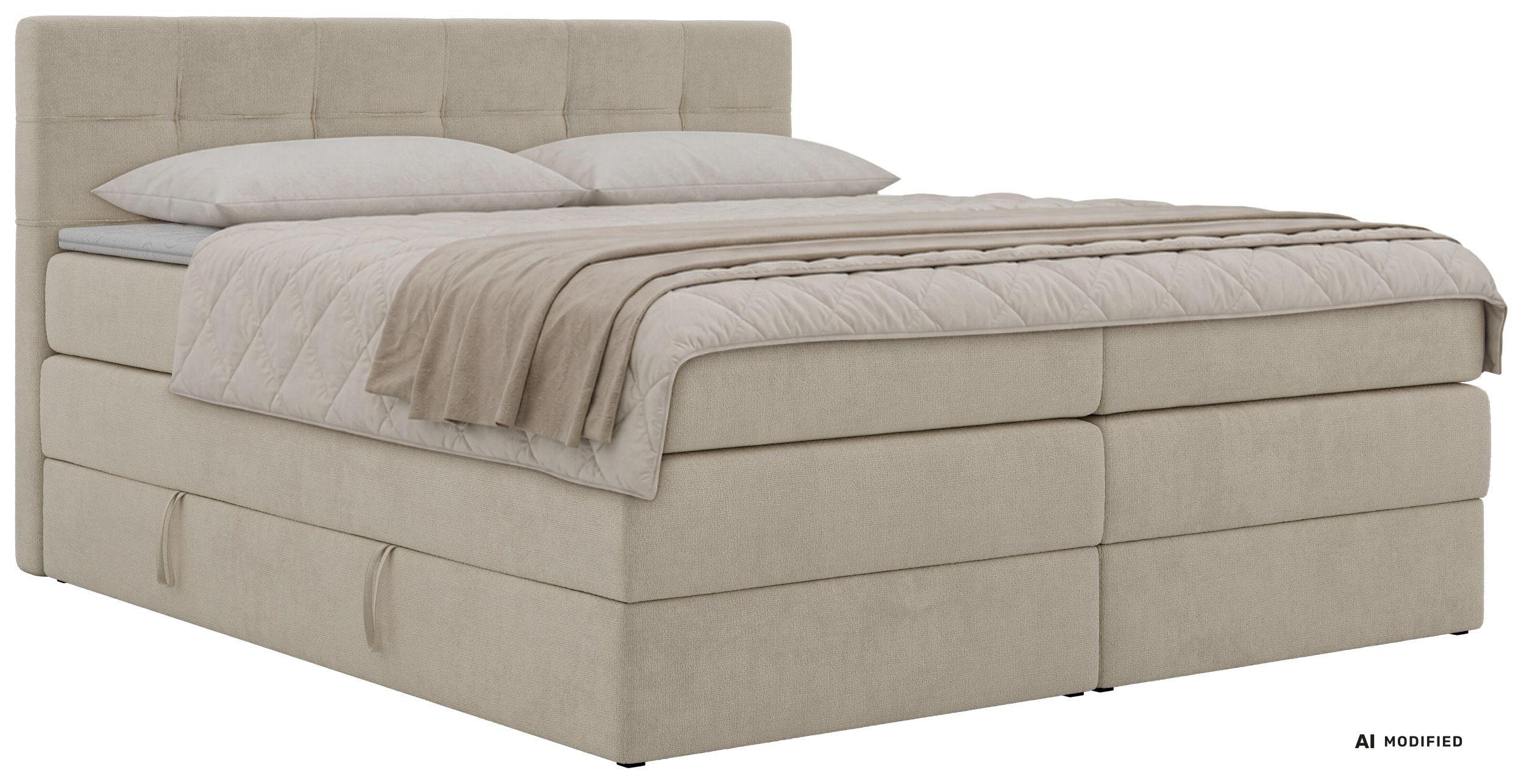 BOXSPRINGBETT SOLVEN KING 160/200 - Creme Jersey - Topper T25 - H3 - Creme/Schwarz, Kunststoff/Textil (160/200cm) - MKS