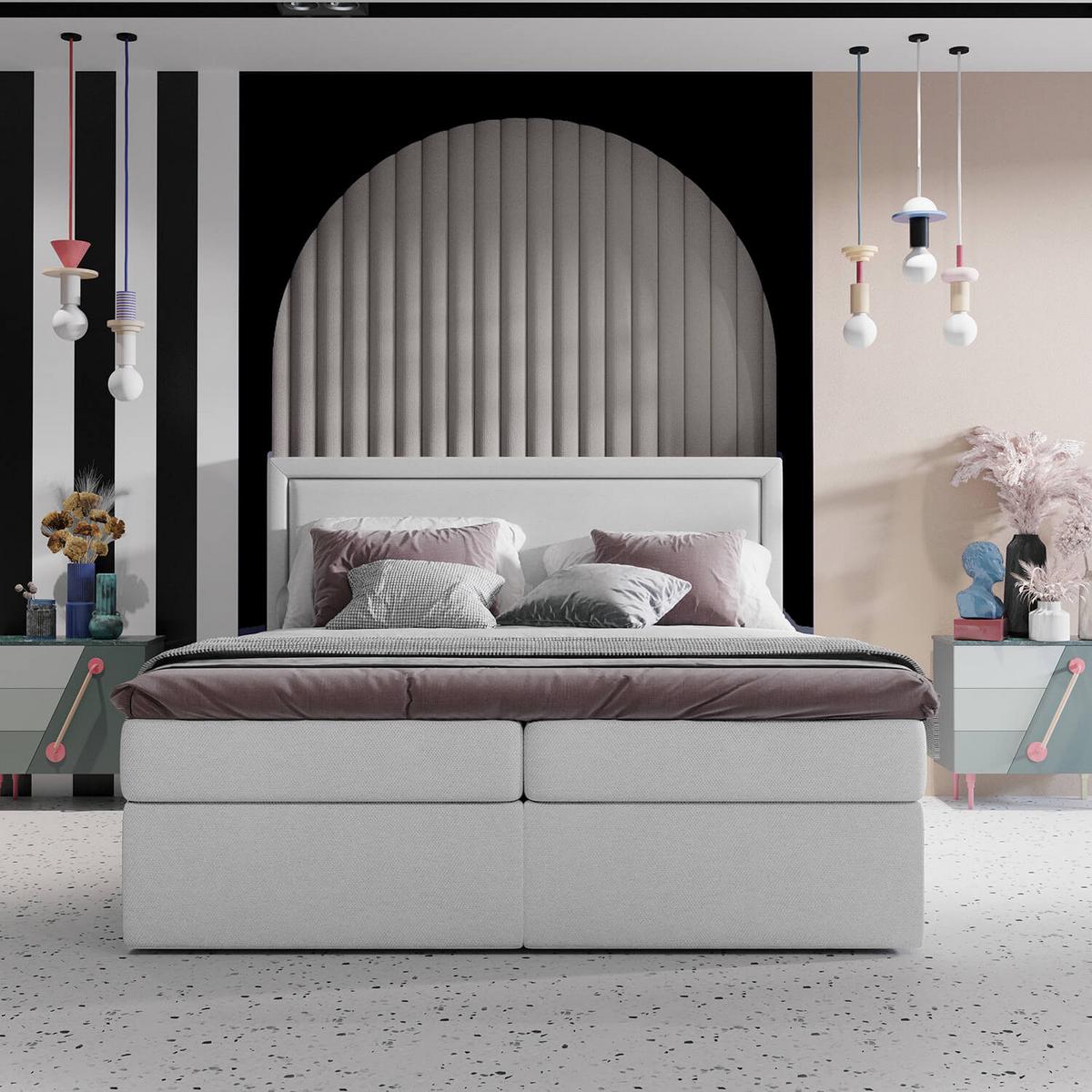 BOXBETT Jodan 140/200 cm Hellgrau im Megan Stoff - Hellgrau/Schwarz, Holz/Holzwerkstoff (140/200cm) - AltaBeds