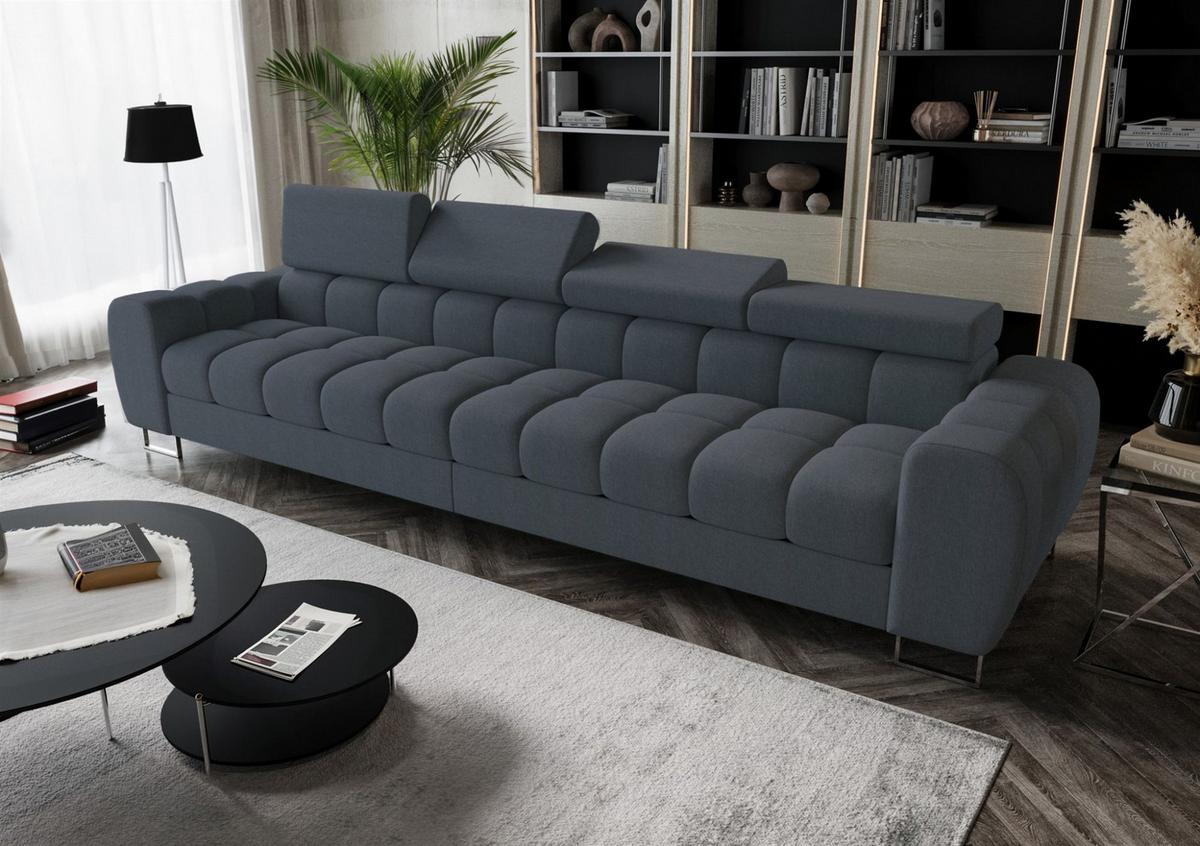 SOFA 4-sitzer Bastien In Stoff Gemma - Dunkelgrau, Holzwerkstoff/Textil (335/95/97cm) - Fun Möbel