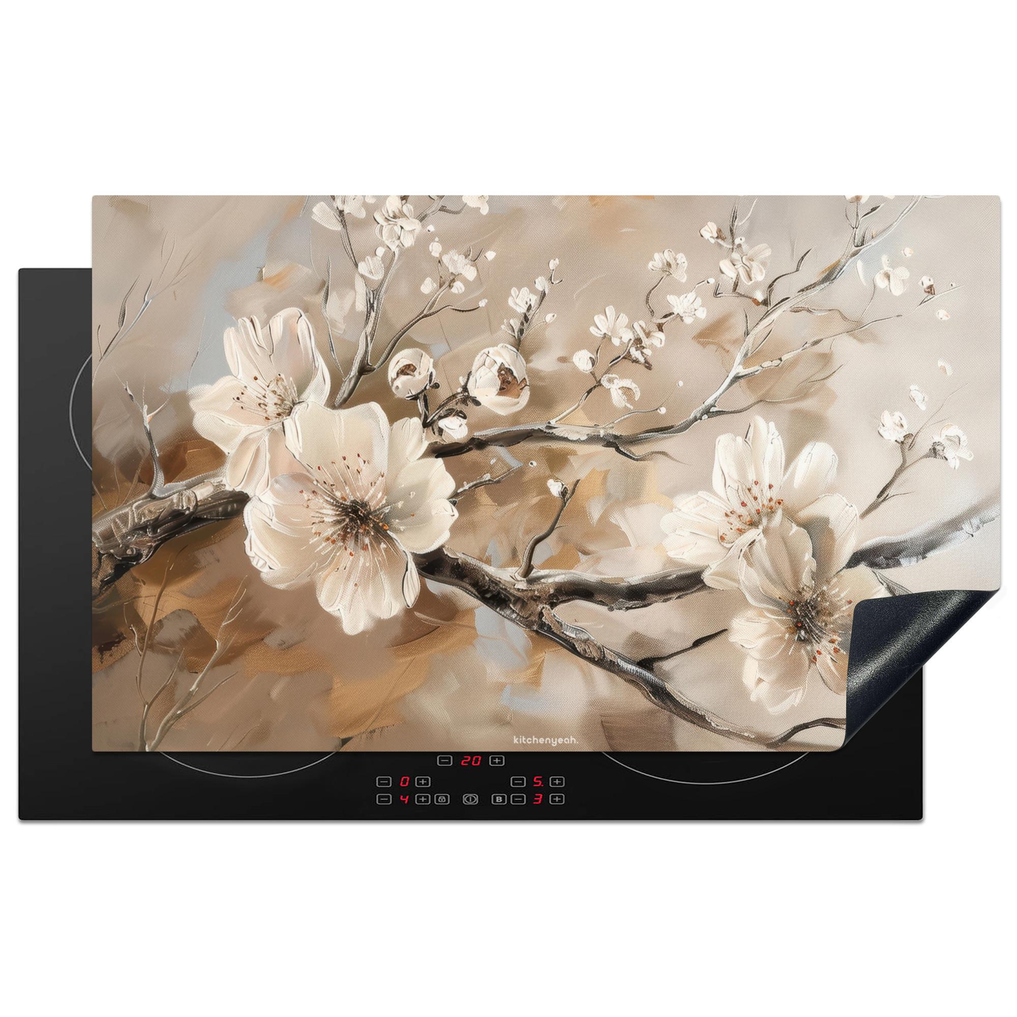 HERDABDECKPLATTE Blumen - Abstrakt - Gemalt - Beige Ceranfeldabdeckung 85x52 cm - Kaschmir, Kunststoff (85/52/0.2cm) - MuchoWow