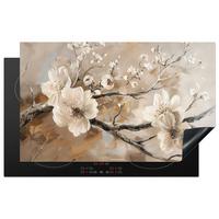 HERDABDECKPLATTE Blumen - Abstrakt - Gemalt - Beige Ceranfeldabdeckung 85x52 cm - Kaschmir, Kunststoff (85/52/0.2cm) - MuchoWow