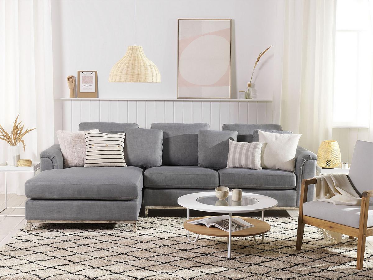 4-SITZER-ECKSOFA Polyester Grau linksseitig Oslo - Hellgrau, Textil (270/151cm) - Beliani