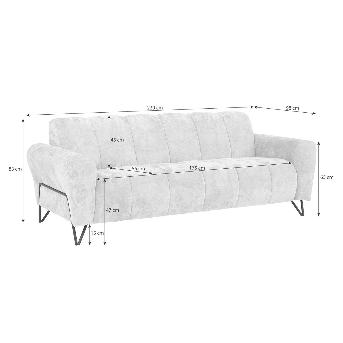 3-SITZER SOFA Volare mit Metallbeinen Anthrazit - Anthrazit/Schwarz, Textil/Metall (220/83/98cm) - Beautysofa