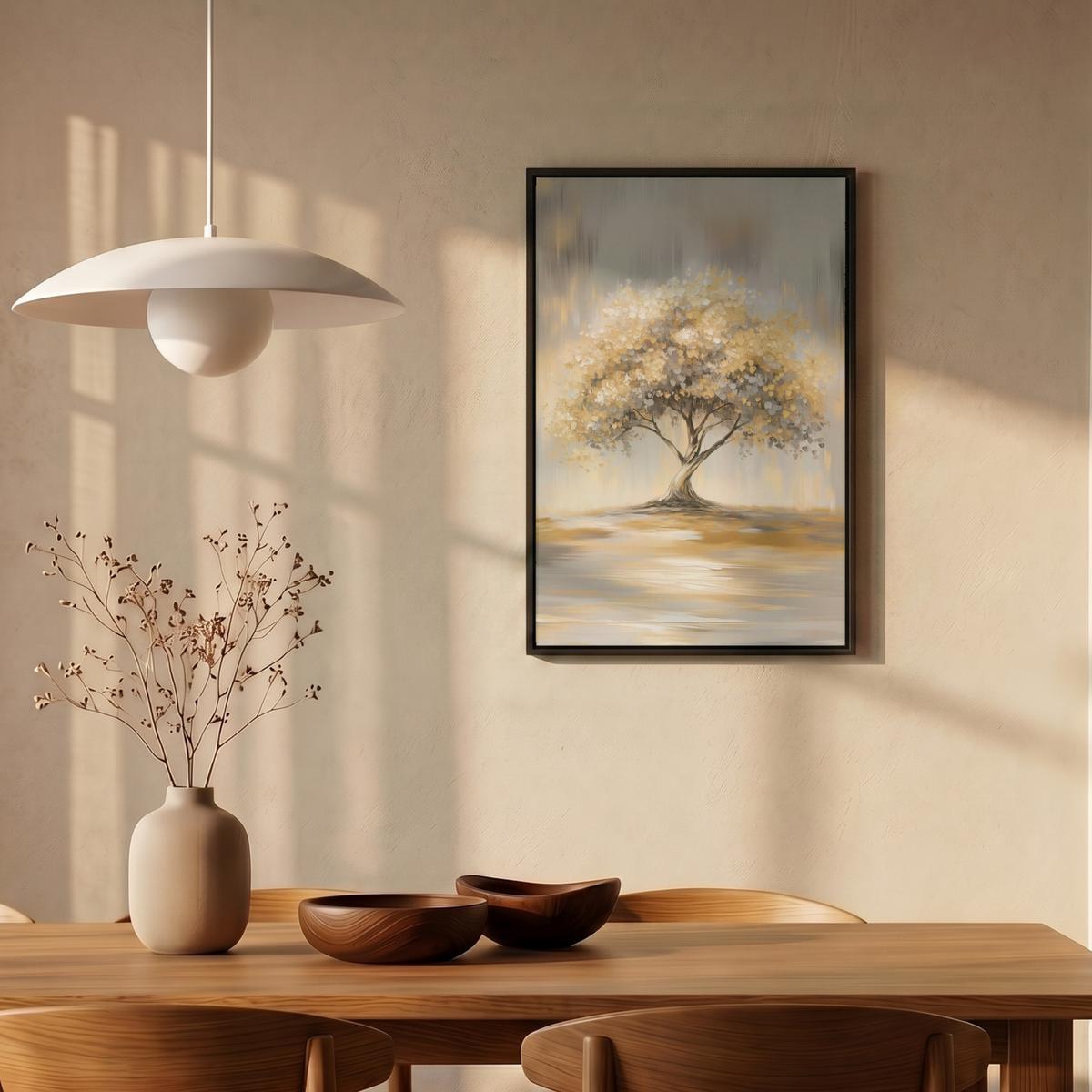 LEINWAND Bilder mit Rahmen - Gemälde - Baum - Abstrakt - Blätter - 40x60 - Beige, Textil (40/60cm) - MuchoWow