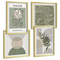 BILDER SET 4er Set - 50x50 cm & 40x60 cm Goldrahmen - Geometrische botanische Muster - Goldfarben, Kunststoff (50/50cm) - TULUP
