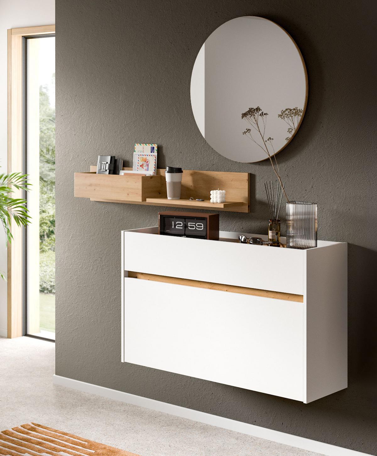 REGAL Eiche Artisan 110 cm, Flur Wandregal mit Fach - Eiche Artisan, Holzwerkstoff/Metall (110/19/16cm) - Inn.Furn
