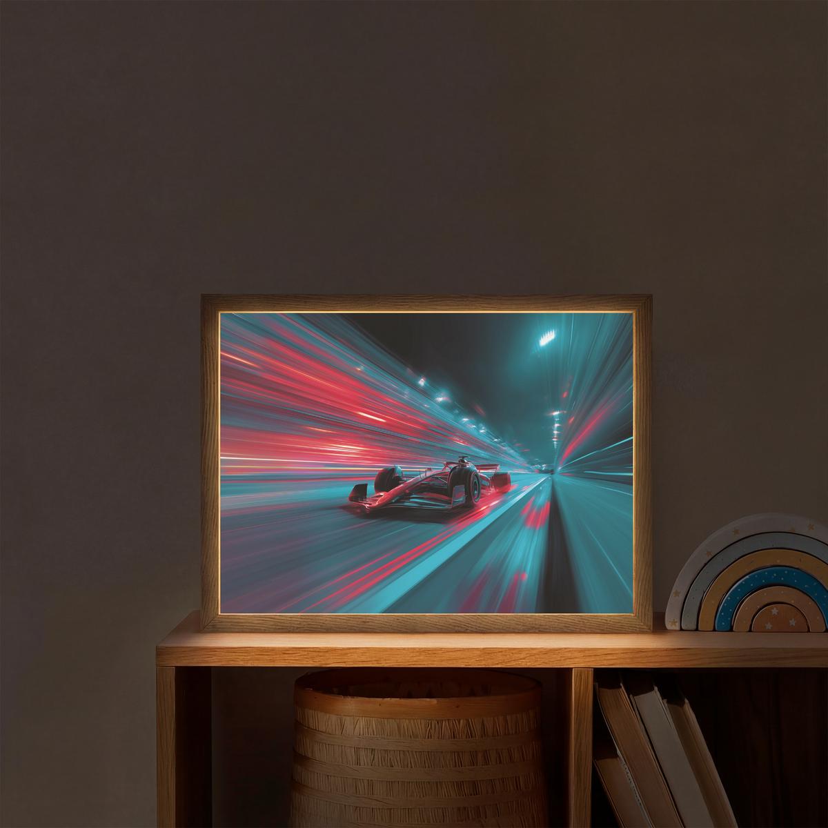 WANDLEUCHTE MIT AKKU Rennwagen - Rot - Geschwindigkeit 40x30 cm - Türkis, Holzwerkstoff (40/30/8cm) - OnlyWow