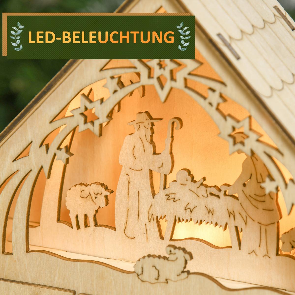 ADVENTSKALENDER Weihnachtskalender 24 Schubladen mit LED-Lichtern MDF Naturholz - Naturfarben, Holz (6/30/26.6cm) - HOMCOM