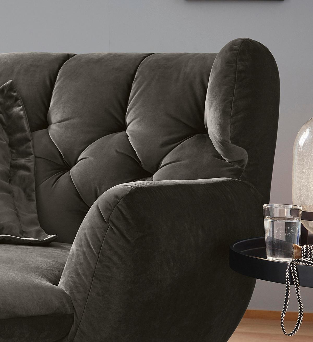 LONGSEAT CHAMRE Steingrau Velvet - Schwarz/Grau, Textil/Metall (130/95/160cm) - KAWOLA
