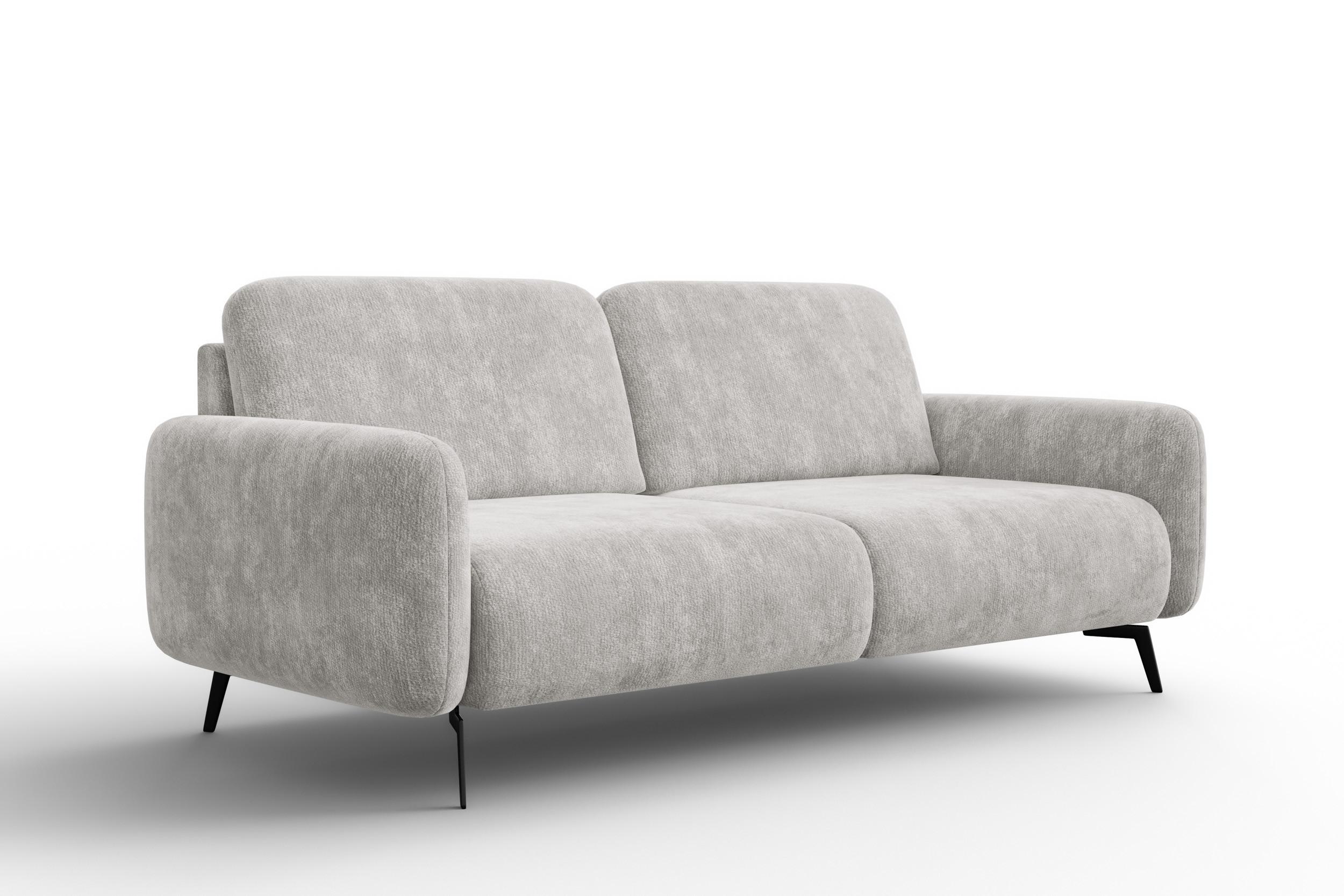 SOFA FEBE 3-Sitzer, hellgrauer Chenille-Stoff - Hellgrau/Schwarz, Holz/Textil (190/82/96cm) - Wozimo