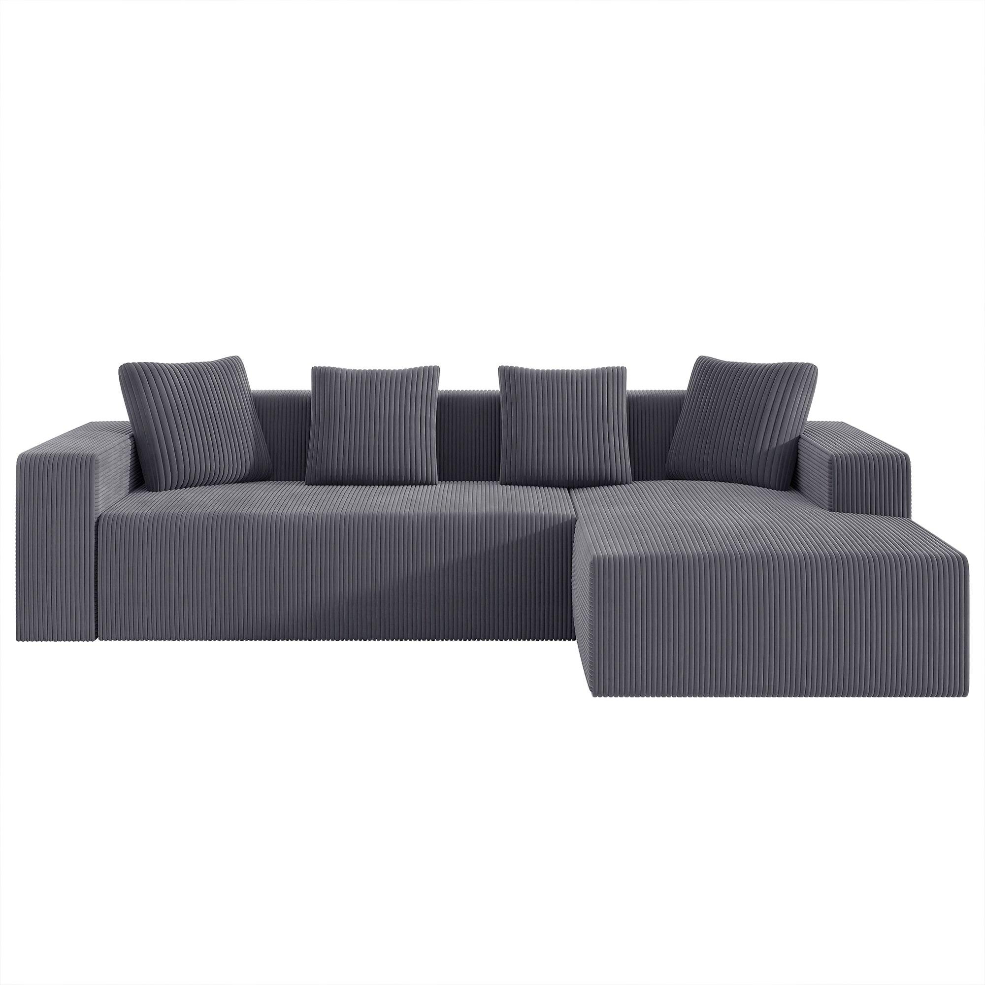 ECKSOFA aus Cord in Grau modulares Cloud-Design & ohne Montage - Beige, Textil (146/261cm) - Urban Meuble