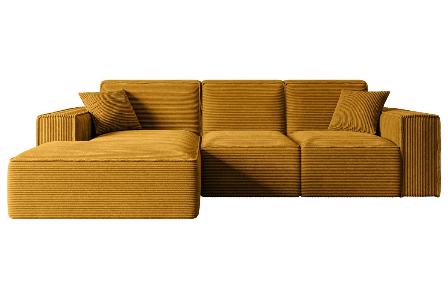 ECKSOFA Ottomane Links SERRA-L - 266x169x80 cm Senfgelb Cord - Gelb/Schwarz, Holzwerkstoff/Kunststoff (165/266cm) - ALTDECOR