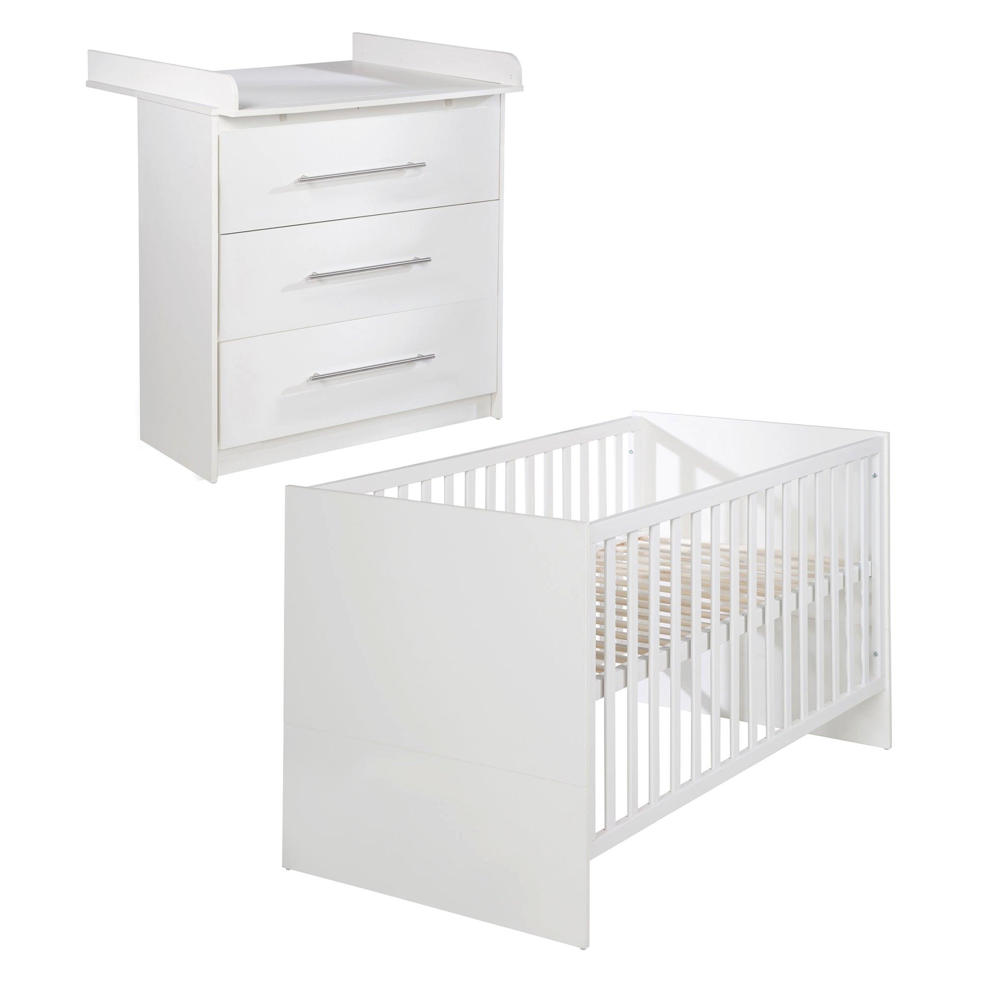 BABYZIMMER-SET Maren mit schmaler Wickelkommode 2-teilig - Weiß, Holzwerkstoff (76/80/142cm) - Roba
