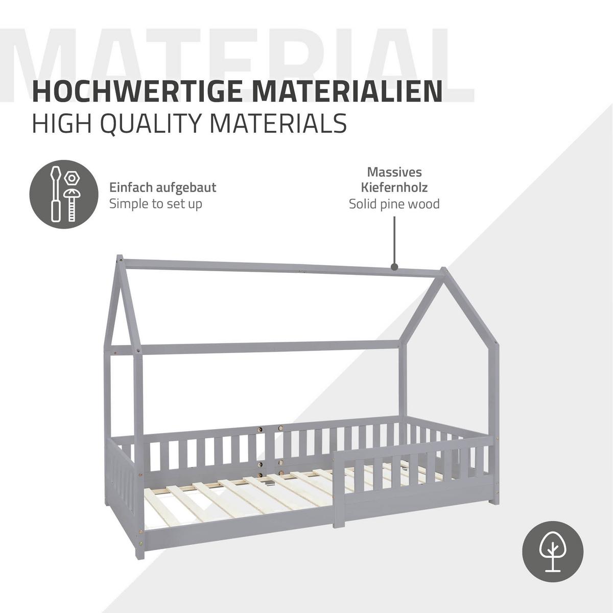 KINDERBETT mit Dach 90x200 cm Hellgrau - Hellgrau, Holz (90/200cm) - ML-DESIGN