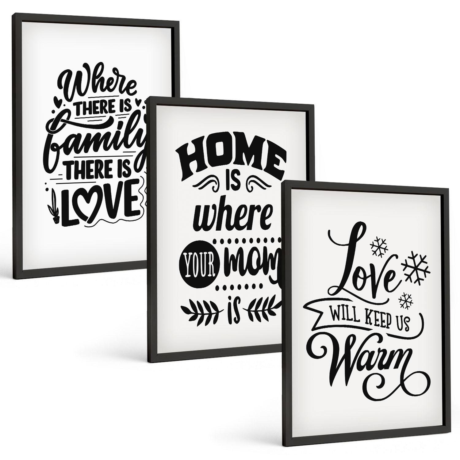 BILDER SET 3er Set - 40x60 cm Schwarzer Rahmen - Familie, Liebe, Zuhause, Wärme - Schwarz, Kunststoff (40/60cm) - TULUP