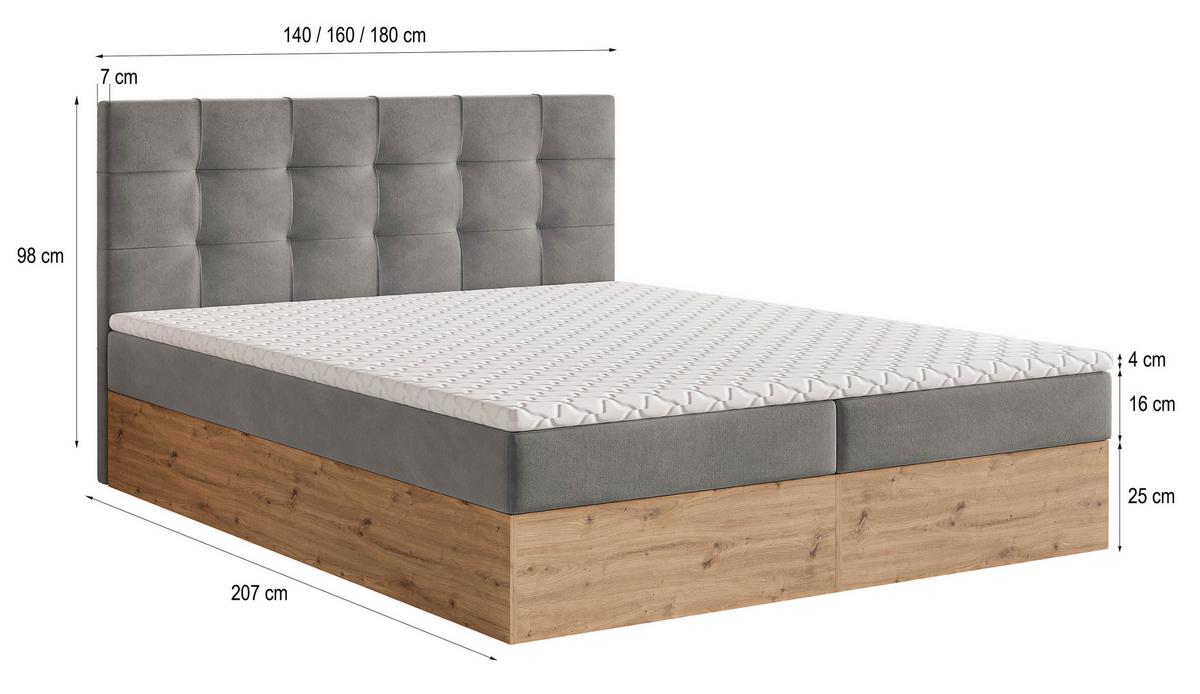 BOXBETT MOLVEN 160x200 cm mit Matratze und Topper - Beige - Beige, Holz (160/200cm) - MASSENO