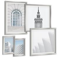 BILDER SET 5er Set - 50x50 cm & 20x30 cm & 40x60 cm Silberner Rahmen - Moderne Architekturgeometrie - Silberfarben, Kunststoff (40/60cm) - TULUP