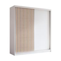 KLEIDERSCHRANK mit furnierten Schiebetüren und Aluminium-Leisten - LABELO - 200 cm Weiß+Weiß+Artisan - Weiß/Eiche Artisan, Holzwerkstoff (200/216/61cm) - ALTDECOR