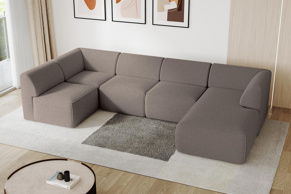 WOHNLANDSCHAFT Ottomane Rechts MOVO-L 345x180x78 cm Braun Bouclé - Braun, Holzwerkstoff/Kunststoff (180/78/345cm) - ALTDECOR