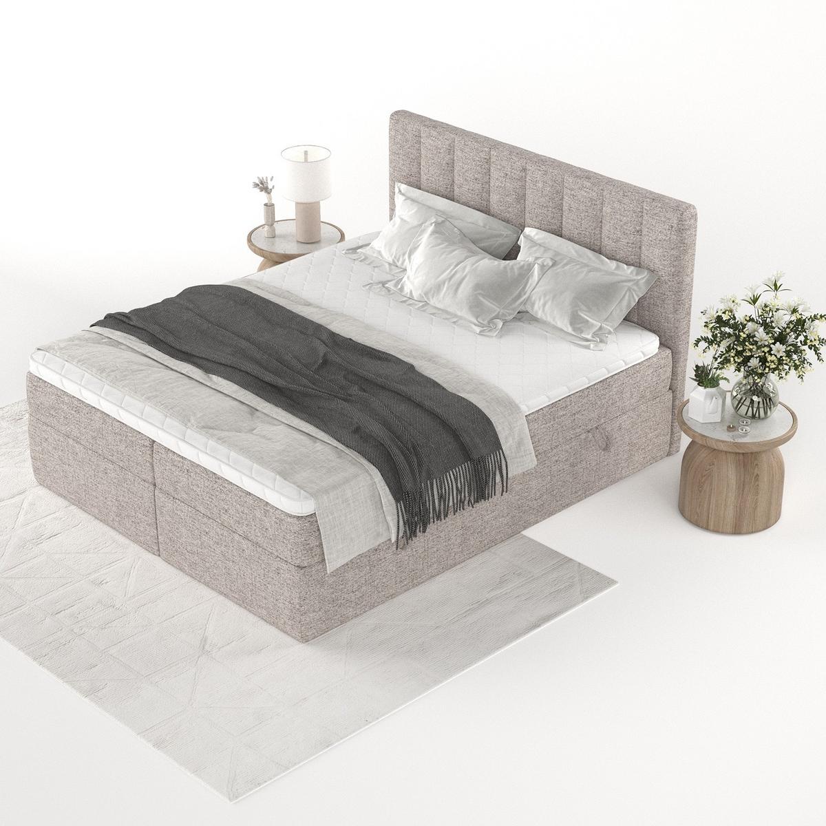 BOXBETT Bari 160/200 cm Beige im Neve Stoff - Beige, Holz/Holzwerkstoff (160/200cm) - AltaBeds