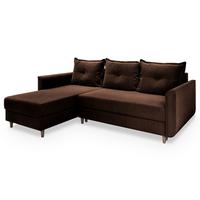 ECKSOFA PISAN L-S Braun Plüsch-Stoff mit Schlaffunktion - Braun, Holz/Textil (220/140cm) - MASSENO