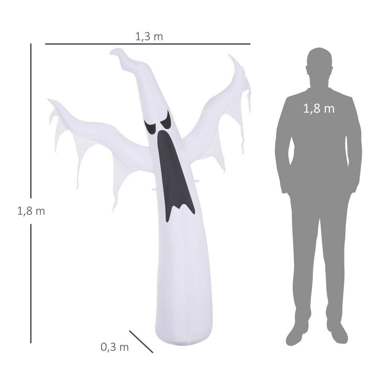 HALLOWEEN Dekoration Selbstaufblasendes Spuk Gespenst Geist LED Beleuchtet Weiß - Weiß, Kunststoff (30/180/130cm) - HOMCOM