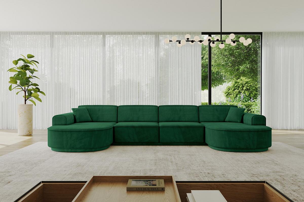 WOHNLANDSCHAFT MARI-U2-v3 - 388x171x83 cm Dunkelgrün Velours - Dunkelgrün/Schwarz, Holzwerkstoff/Kunststoff (388/83/171cm) - ALTDECOR