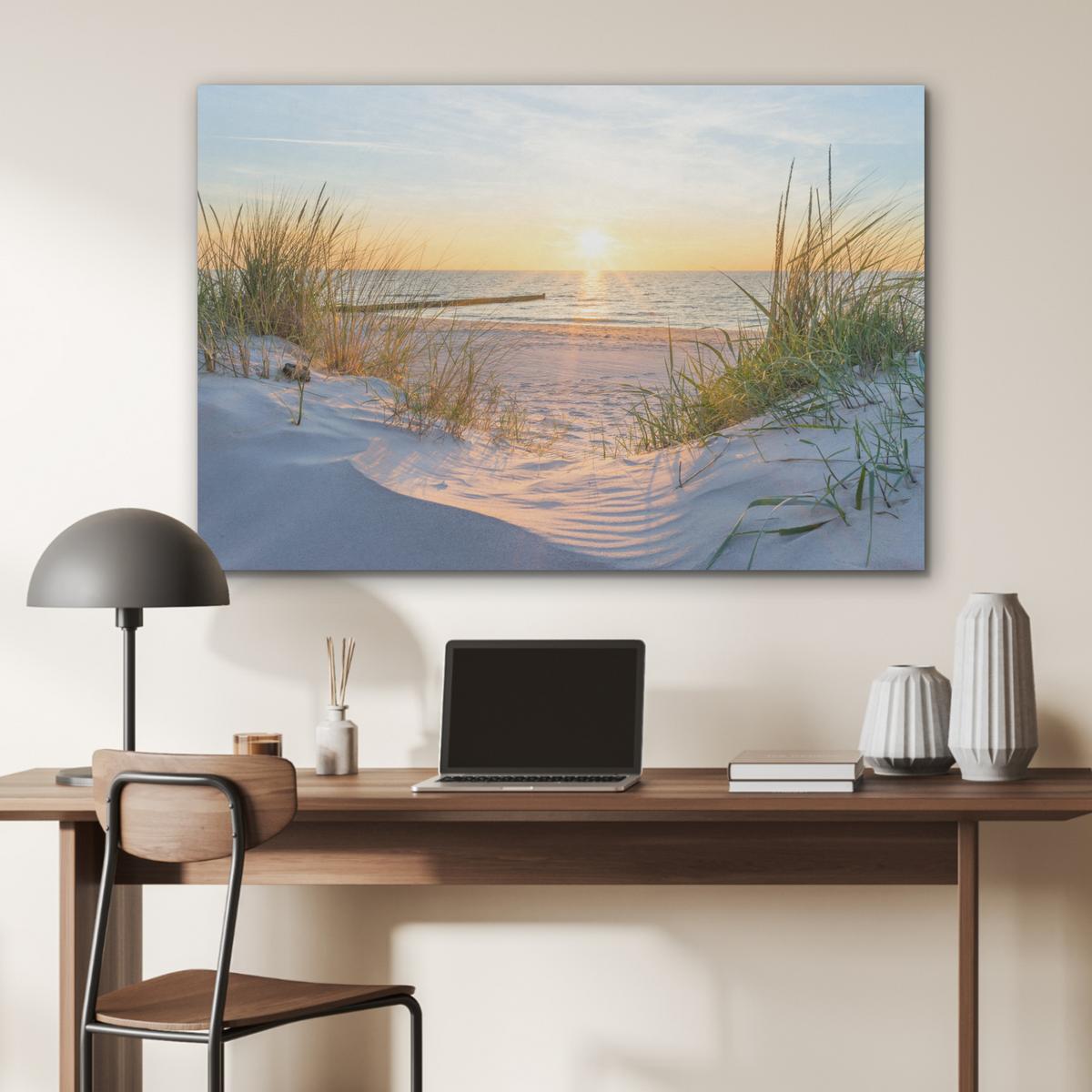 AKUSTIKBILD Strand - Sonne - Düne - Gras - Sand - Horizont Akustikpaneele 90x60 cm - Hellblau, Kunststoff (90/60/0.9cm) - MuchoWow