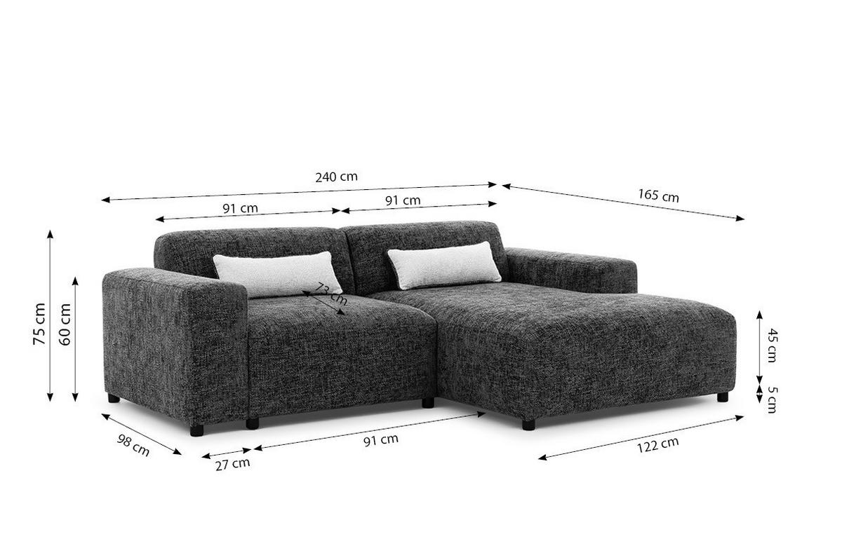 ECKSOFA L Form Jughlio Beige 240/165/75 cm Links mit Schlaffunktion - Beige/Schwarz, Kunststoff/Textil (165/240cm) - AX Living