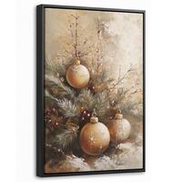 LEINWAND Bilder mit Rahmen - Weihnachten - Kugeln - Beige - Gold - 20x30 - Goldfarben, Textil (20/30cm) - MuchoWow