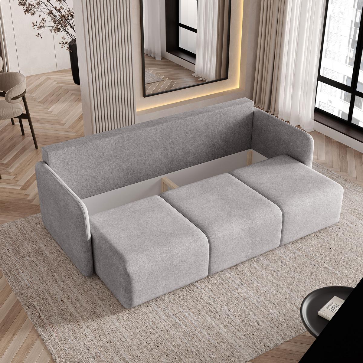 BETTSOFA SUVI III NV Hellgrau Geflochtener Stoff mit Schlaffunktion - Hellgrau, Textil (90/85/220cm) - MASSENO