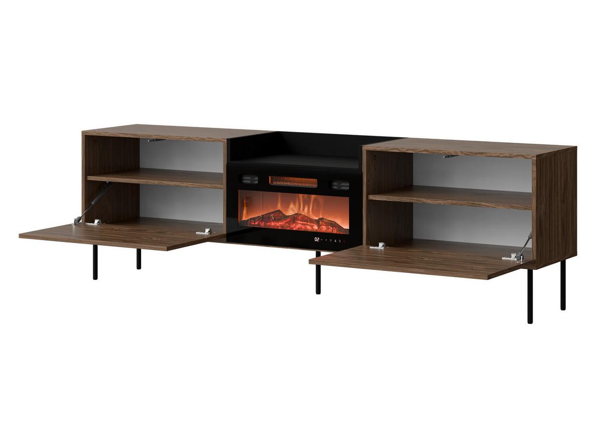 TV-LOWBOARD Kanton mit Kamin - Nussbaumfarben/Schwarz, Holzwerkstoff/Metall (200/61/41cm) - MIRJAN24