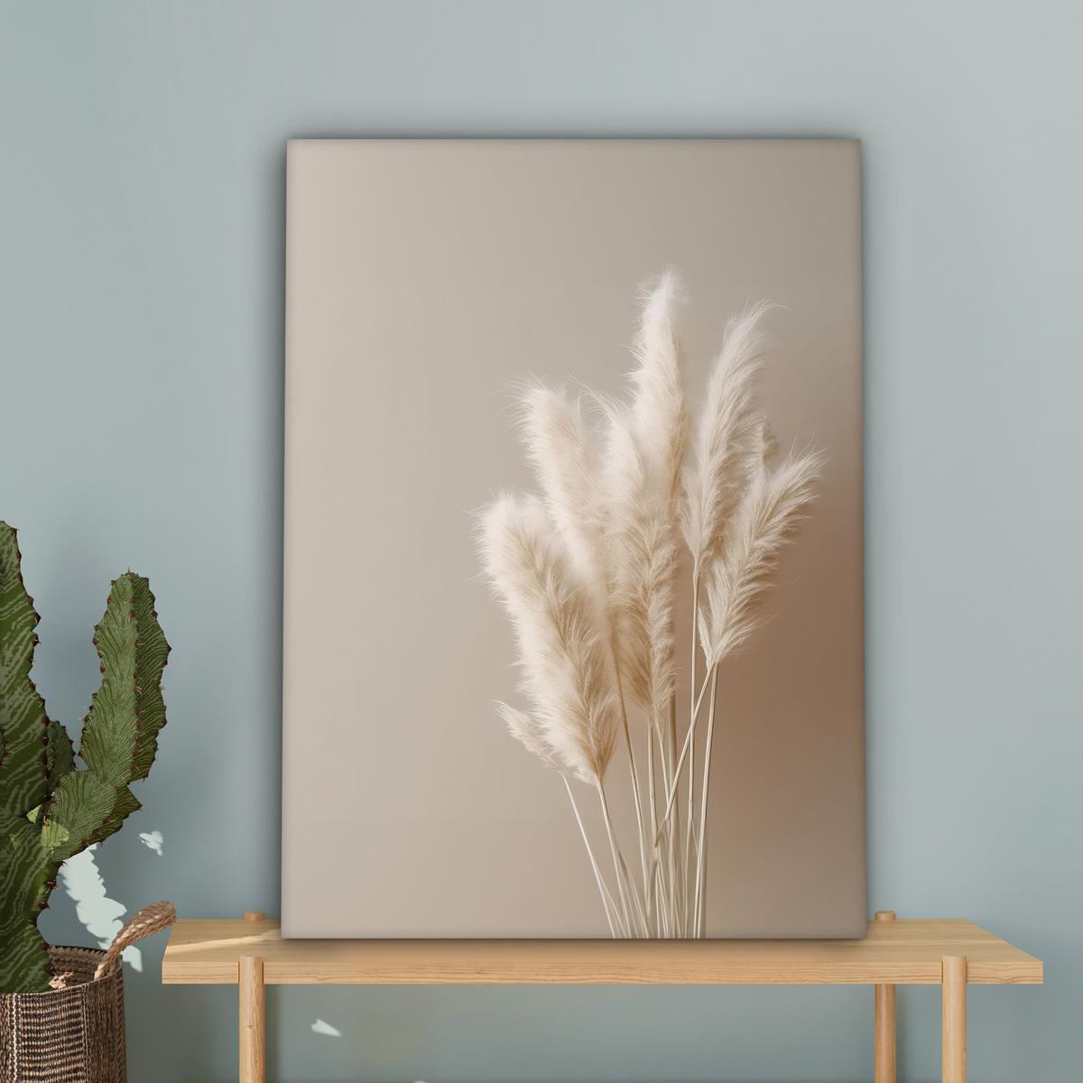 LEINWANDBILD Pampasgras - Federn - Pastell - Weiß Wandbild Wohnzimmer 60x80 cm - Naturfarben, Textil (60/80cm) - MuchoWow