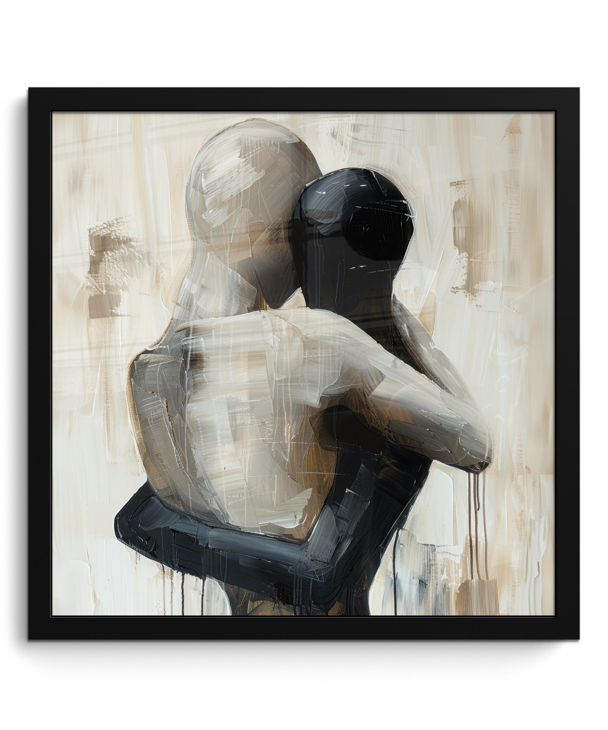 POSTER MIT RAHMEN Abstrakt - Liebe - Schwarz und weiß - Modern 40x40 cm - Schwarz, Papier (40/40cm) - MuchoWow