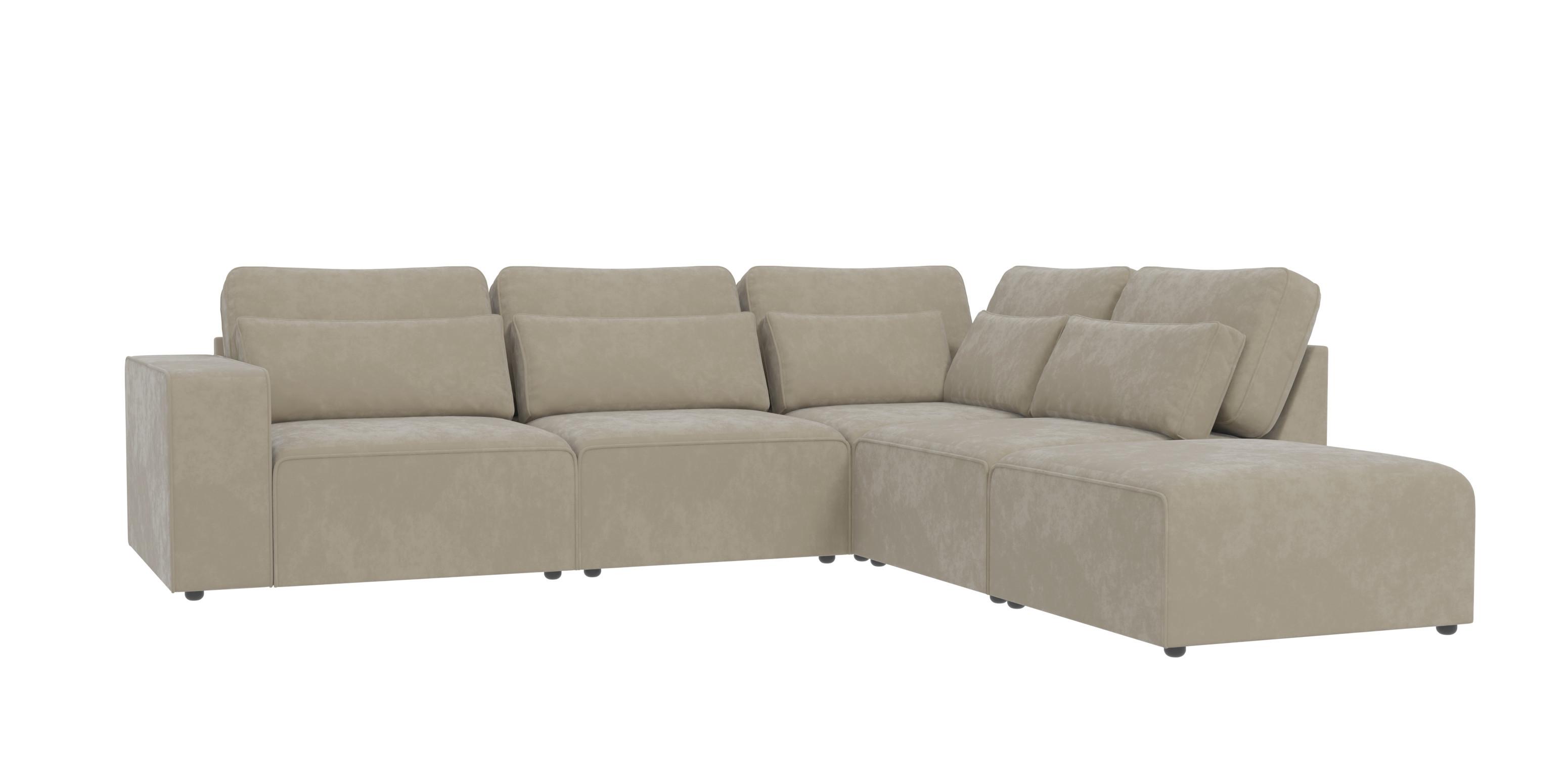 ECKSOFA modularer Leox Beige Samt-Stoff - Beige/Schwarz, Kunststoff/Textil (305/281cm) - S-Style Möbel