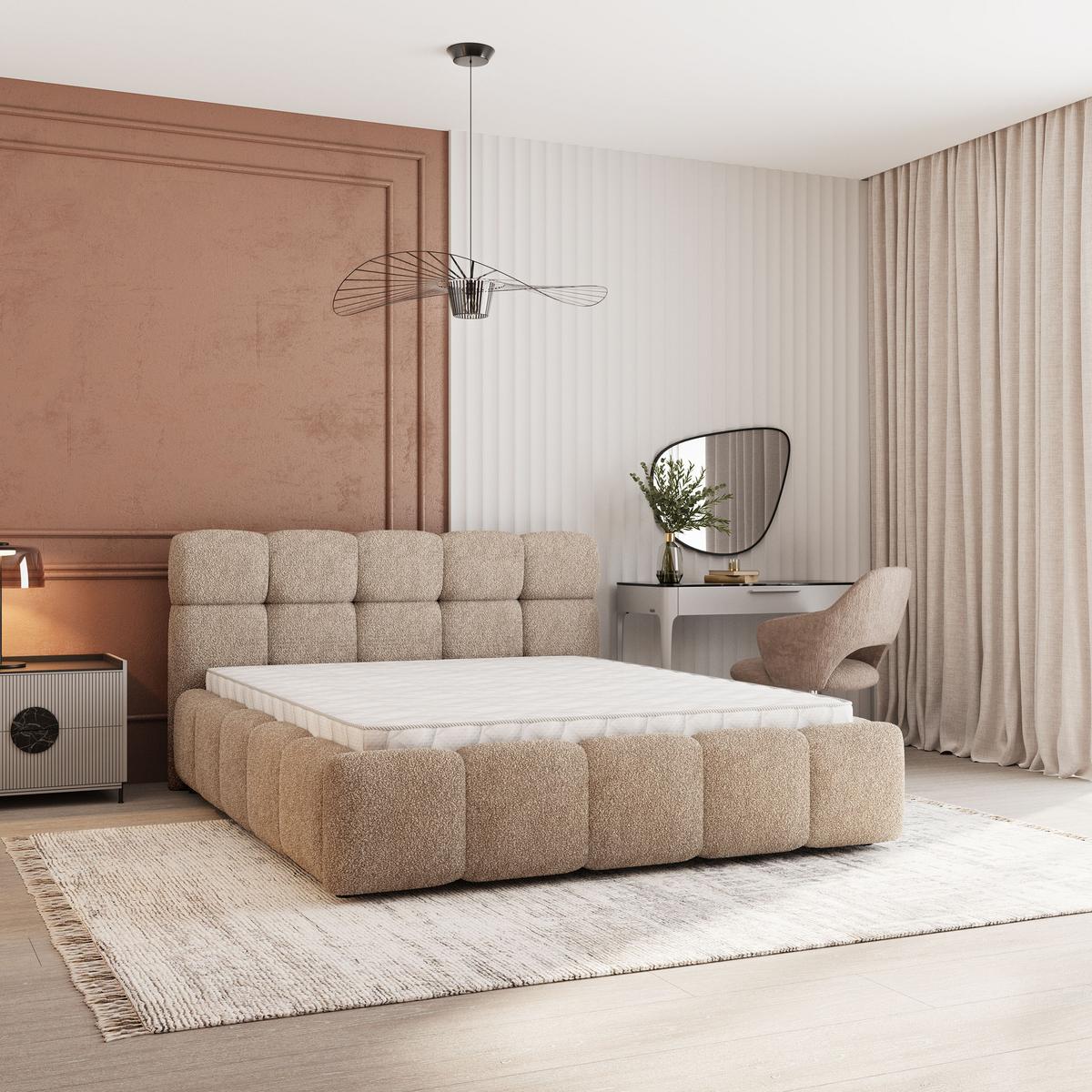 POLSTERBETT FARU Q 160x200 cm mit Bettkästen - Beige - Beige, Holz (160/200cm) - MASSENO