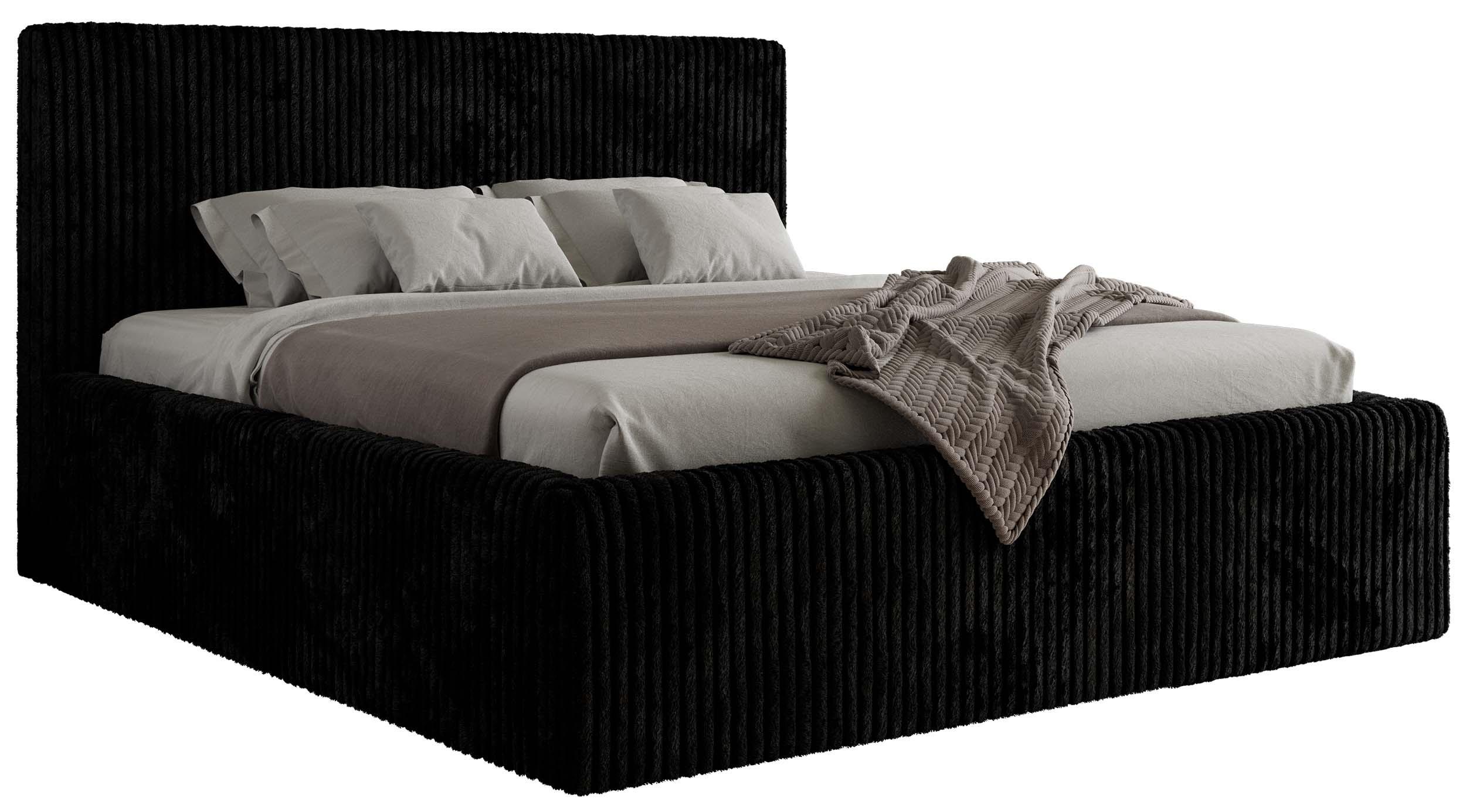 POLSTERBETT TILIANO CLASSIC 140/200 - Schwarz Cord - Multipocket-Matratze - Schwarz, Textil (140/200cm) - MKS