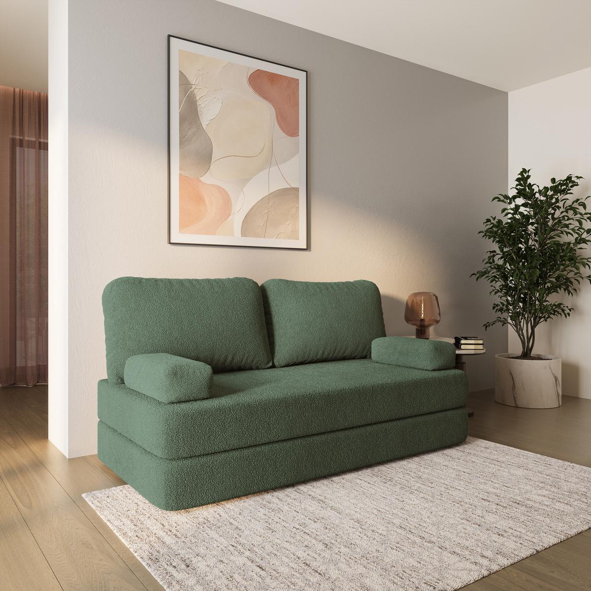 BETTSOFA NIKSI aus Schaumstoff Bucle-Stoff Grün Schlaffunktion - Grün, Textil (170/86/80cm) - MASSENO