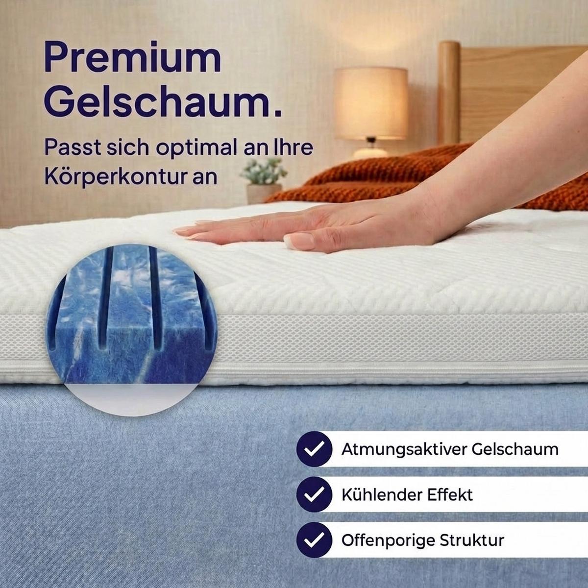 TOPPER 120x200 cm – 8 cm Gelschaum – 7 Zonen – TENCEL™ Lyocell Bezug – präzise Druckentlastung - Weiß, Textil (120/200cm) - Mister Sandman
