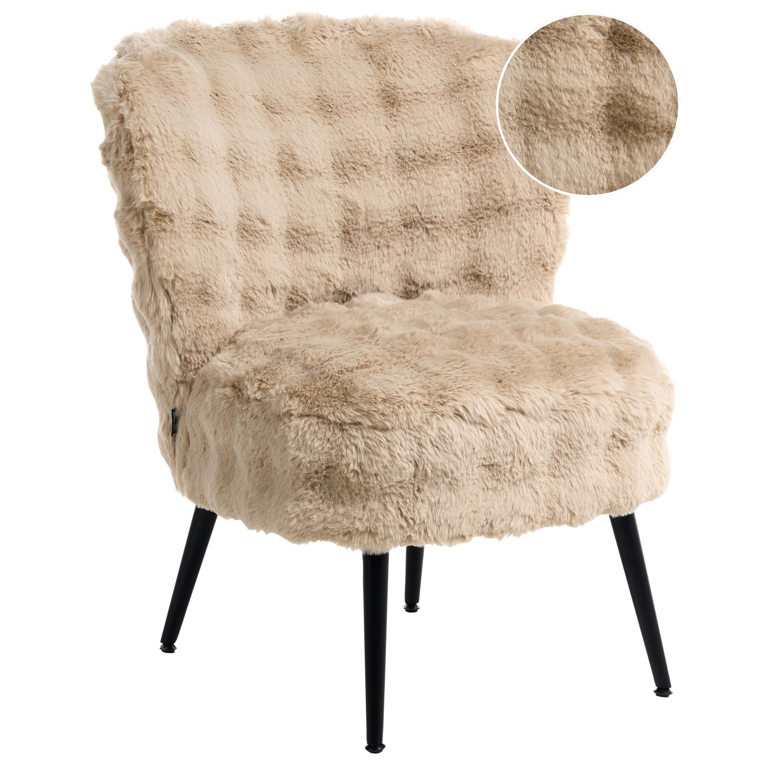 SESSEL Webpelz Beige Voss - Beige/Schwarz, Textil (60/76/52cm) - Beliani