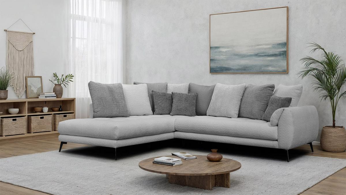 ECKSOFA CALME 5-Sitzer, hellgrau und dunkelgrau - Dunkelgrau/Schwarz, Holz/Textil (294/229cm) - Wozimo