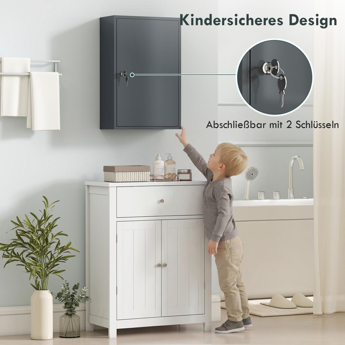 MEDIZINSCHRANK Metall Grau - Grau, Metall (18/60/40cm) - Kleankin