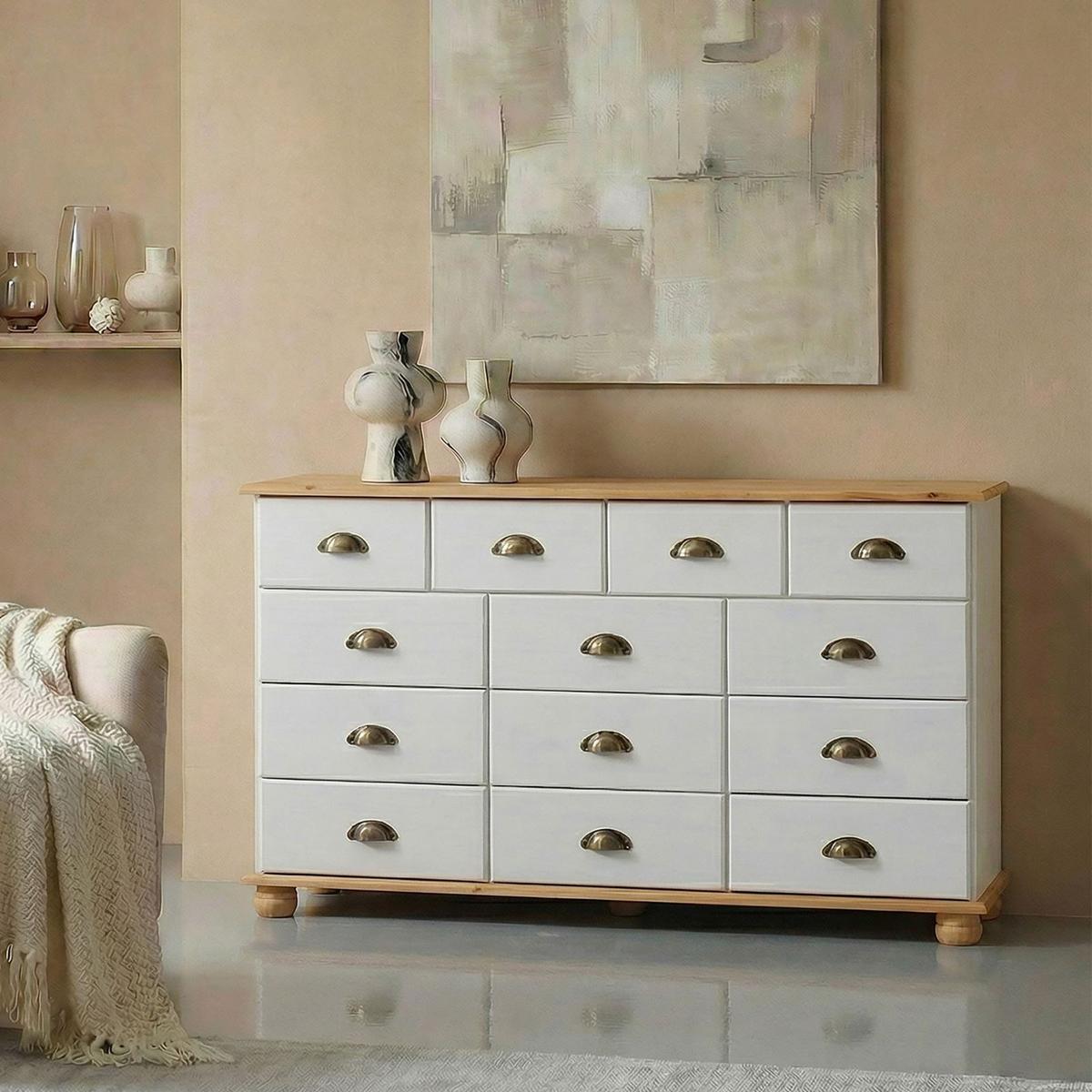 APOTHEKERKOMMODE COLMAR weiß/braun - Weiß/Braun, Holz (117/73/35cm) - IDIMEX