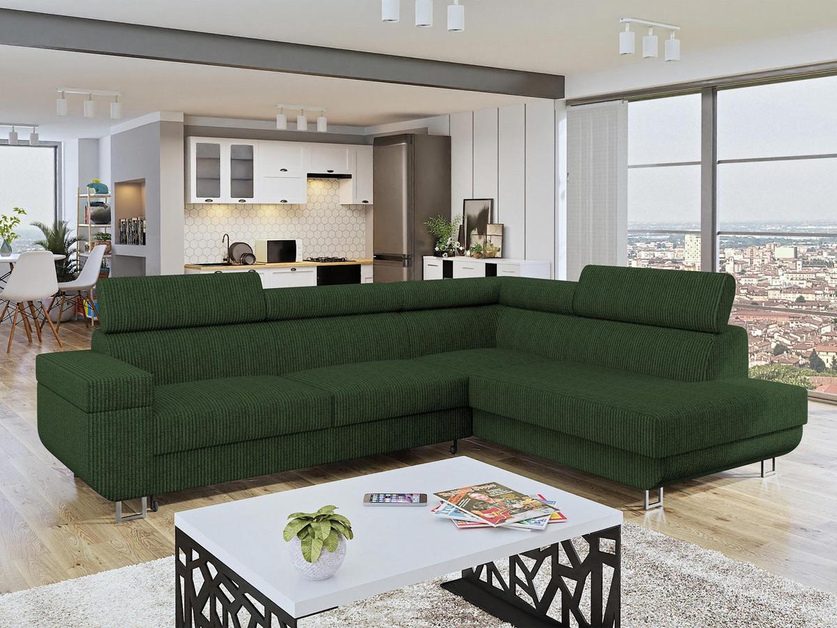 ECKSOFA Fonti Cord, Seite: Rechts - Grün, Holz/Textil (253/188cm) - MIRJAN24