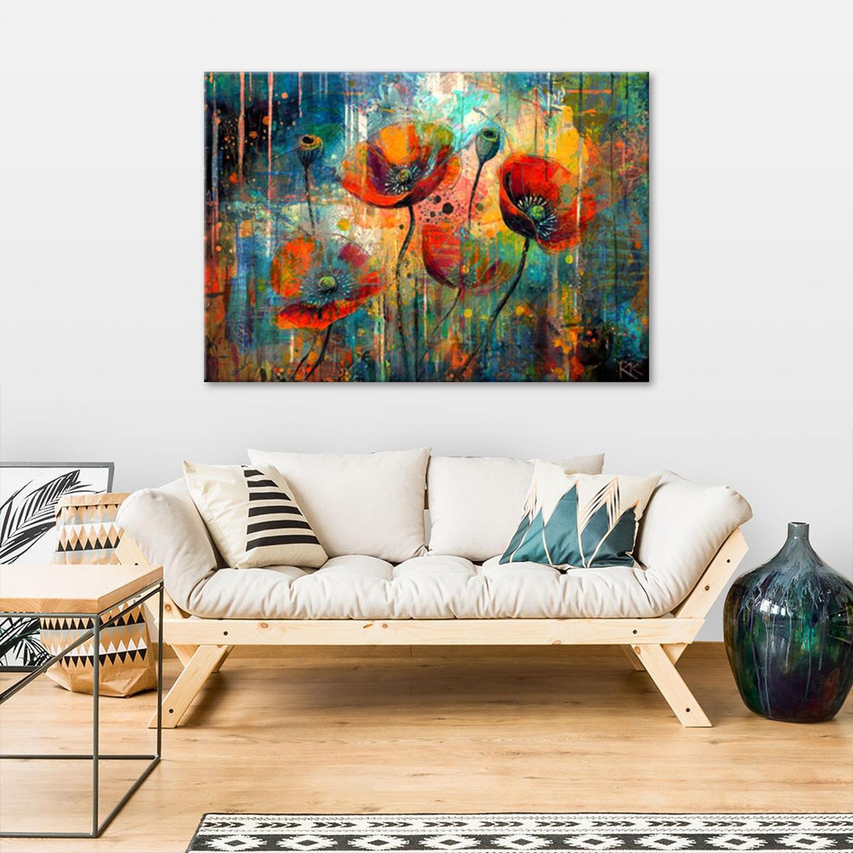 LEINWANDBILD Abstrakte Blumen Mohnblumen 90x60cm - Lila, Textil (90/60cm) - Feeby
