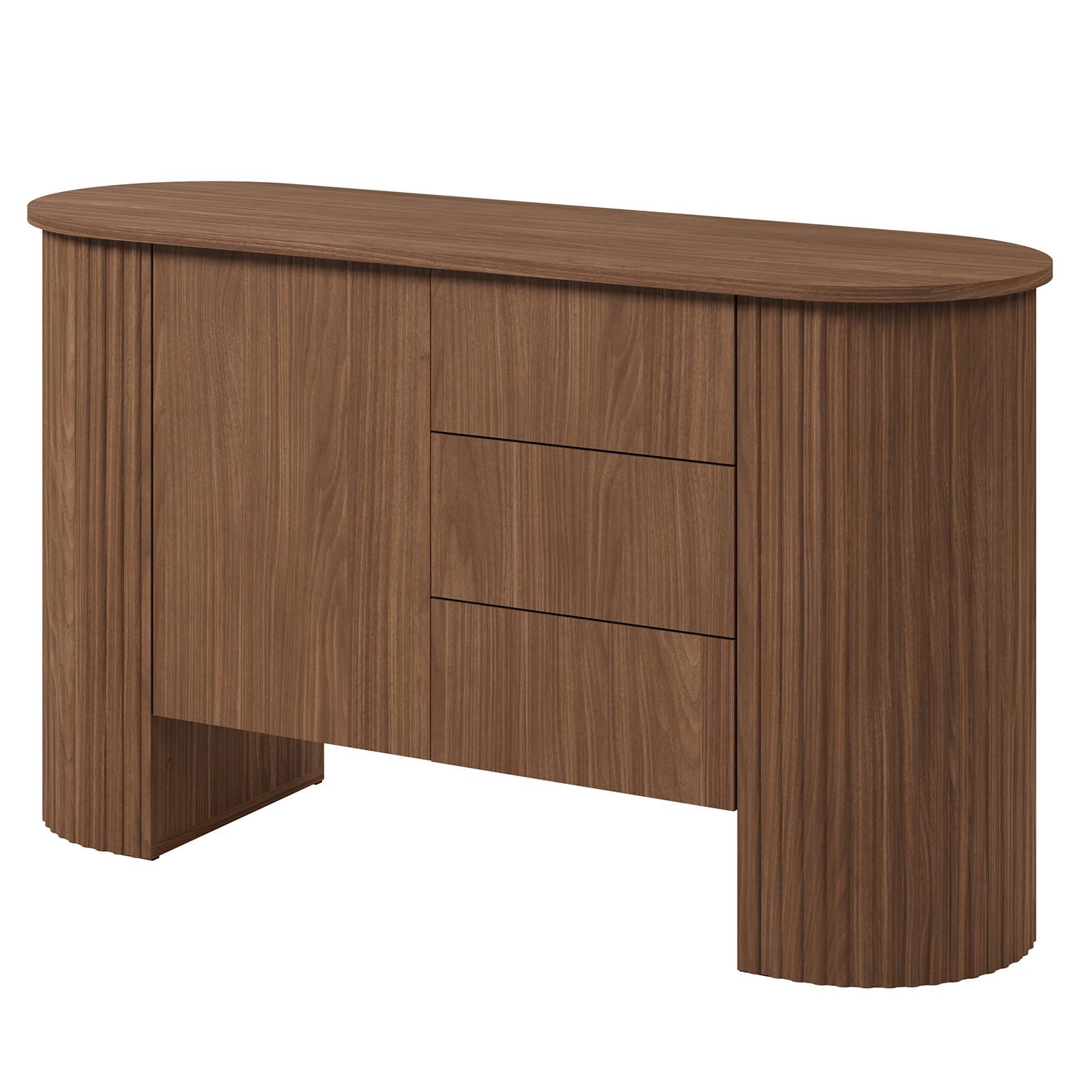 KOMMODE Carlo mit 1 Tür und 3 Schubladen, Push-To-Open, 140 cm, Walnuss - Walnussfarben, Holzwerkstoff (139/80/45cm) - Beautysofa