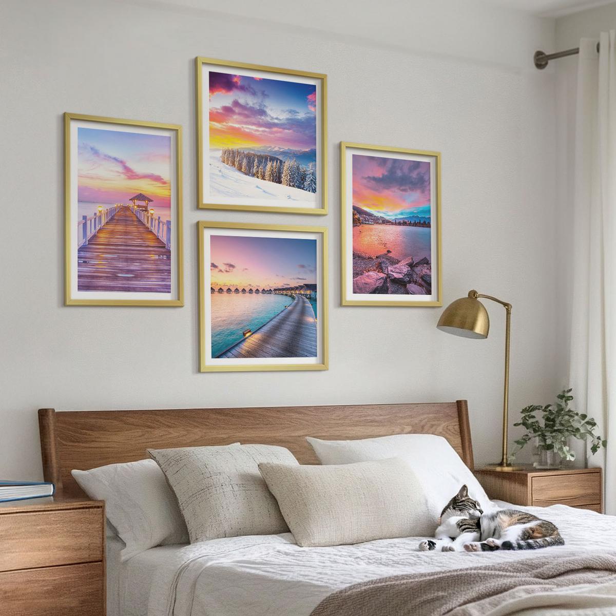 BILDER SET 4er Set - 50x50 cm & 40x60 cm Goldrahmen - Winterlandschaft des Pierbergs - Goldfarben, Kunststoff (50/50cm) - TULUP
