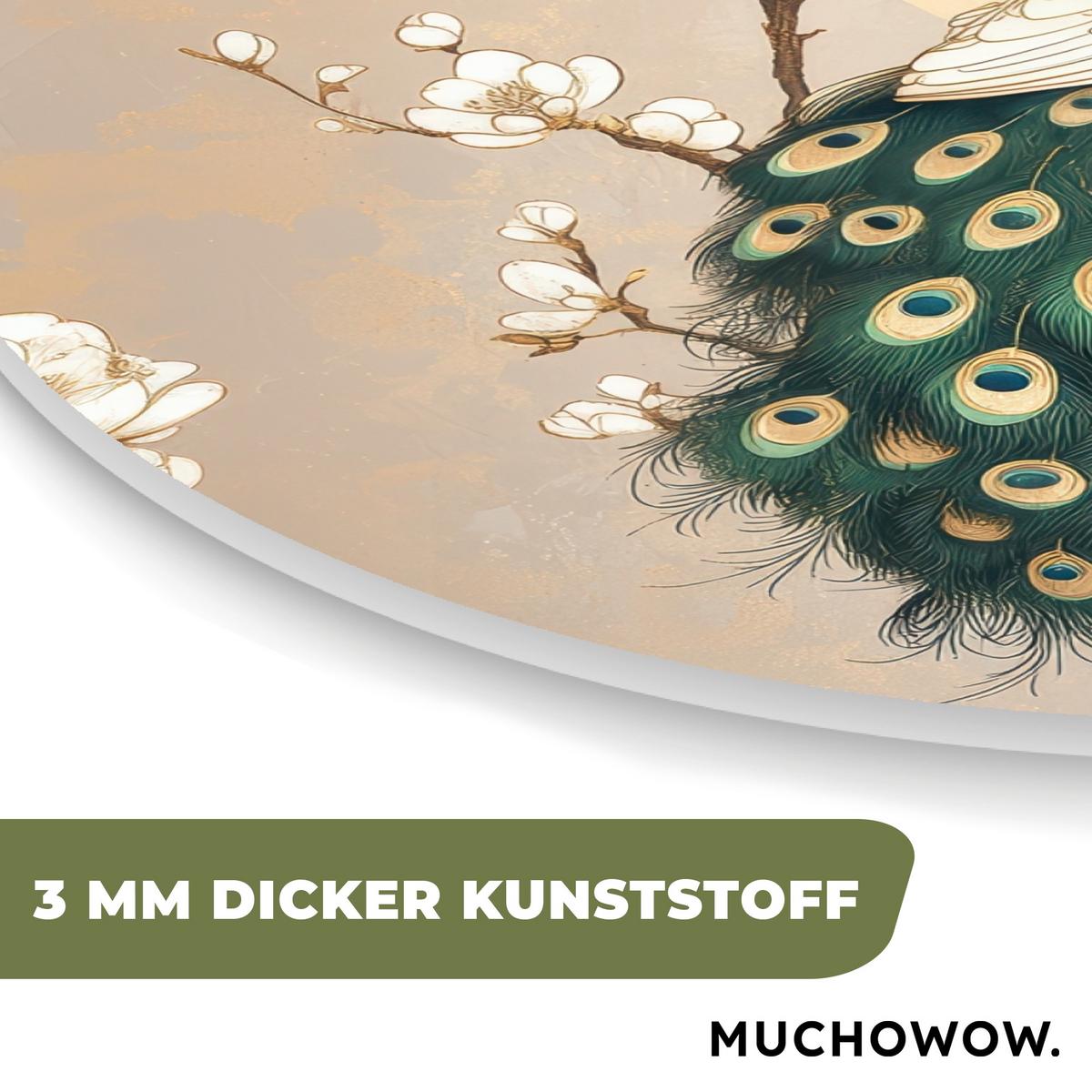 WANDBILD Pfau - Zweig - Blumen Room Decor 90x90 cm - Champagner, Kunststoff (90/90cm) - MuchoWow