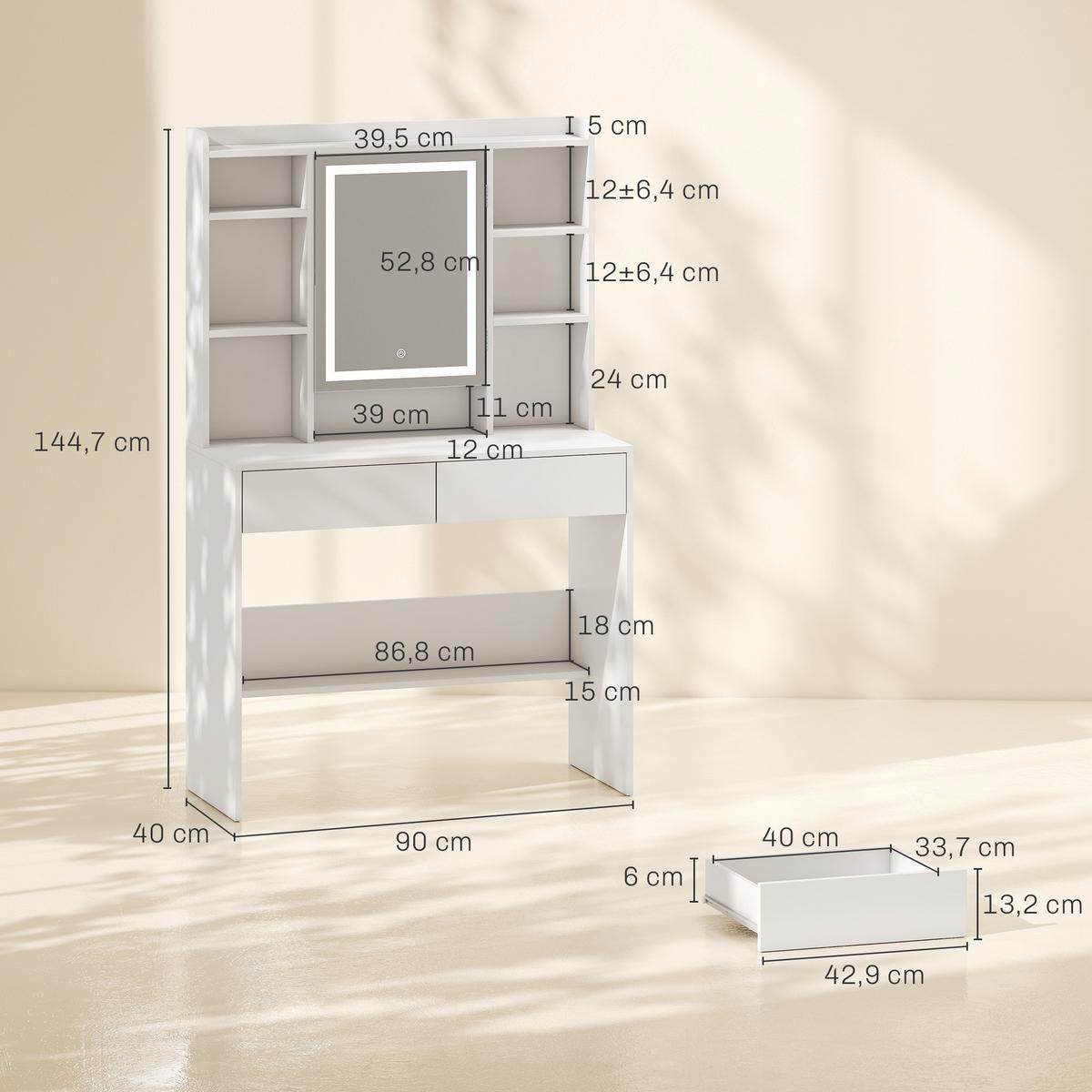 SCHMINKTISCH MDF Weiß - Weiß, Holzwerkstoff (40/144.7/90cm) - HOMCOM